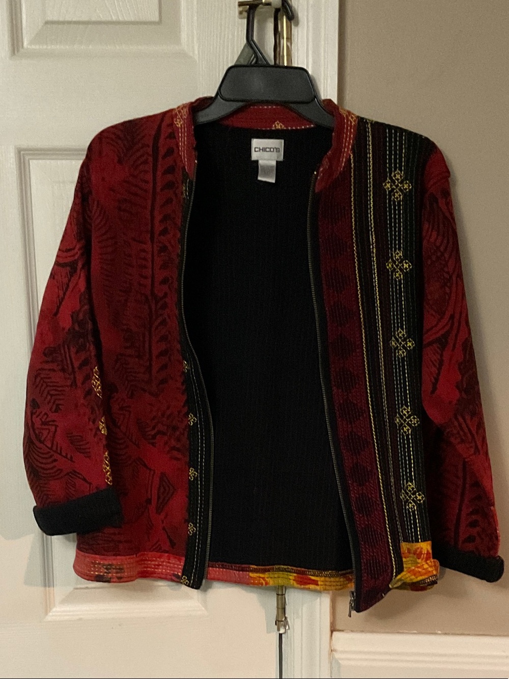 Chico's Black Jacket with Red Accent Trim